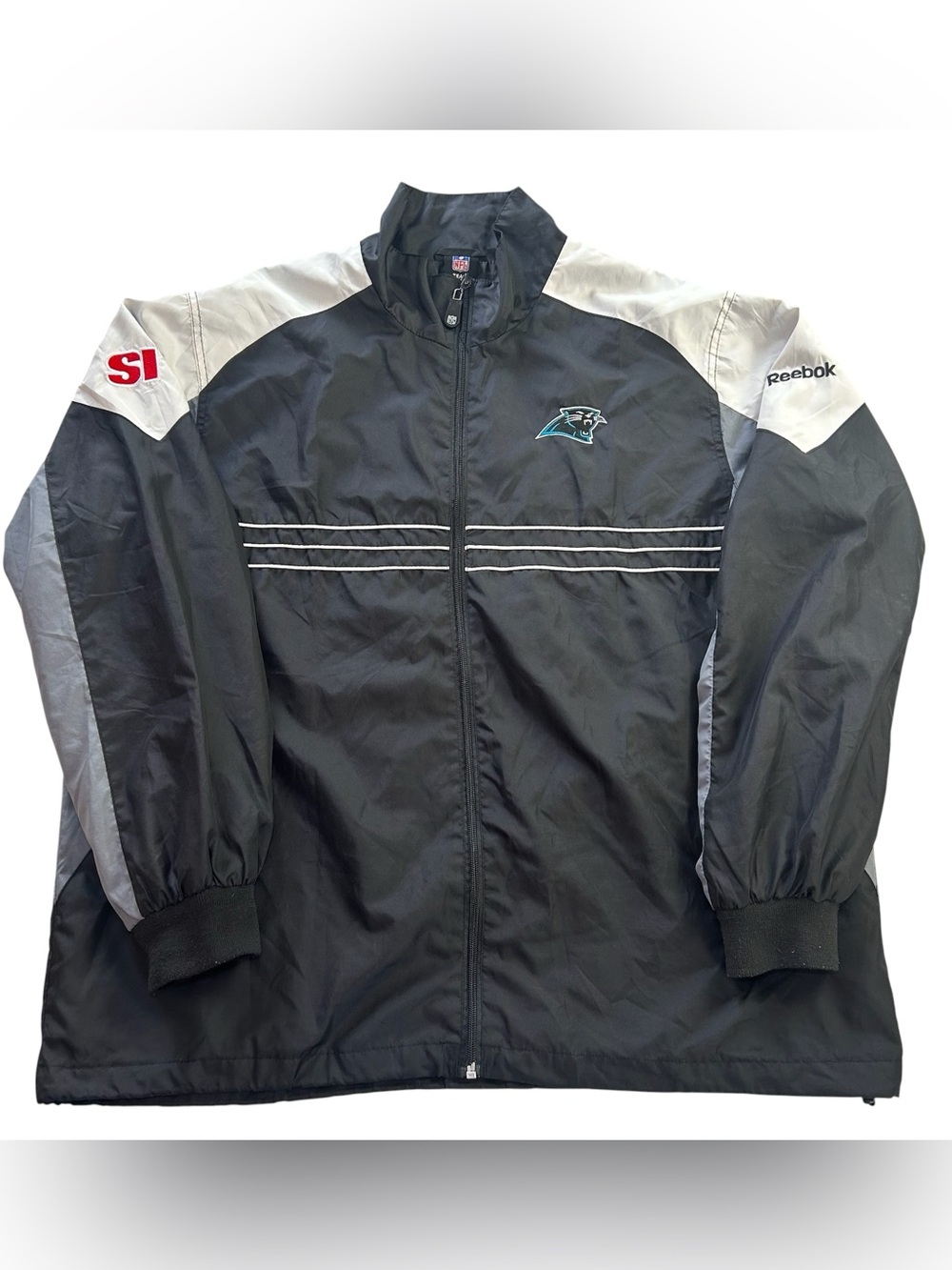 VTG Reebok Carolina Panthers NFL Team Apparel SI Full-Zip Windbreaker Jacket XL